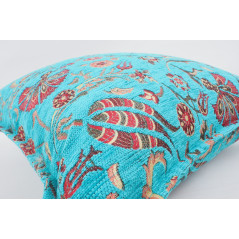 Fabric Pillow, Fabric Pillow 24x24, Turquoise Blue Caucasus Carnation Pattern Turkish Fabric Pillow, Decorative Bohemian Pillow