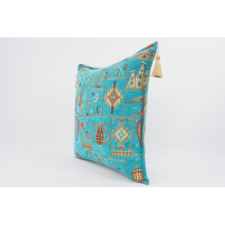 Fabric Pillow,Fabric Pillow 24x24,Turquoise Blue Turkish Dream Pattern Turkish Chenille Fabric Pillow,Decorative Bohemian Pillow
