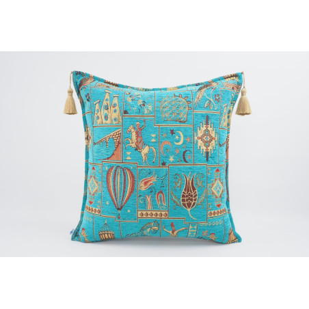 Fabric Pillow,Fabric Pillow 24x24,Turquoise Blue Turkish Dream Pattern Turkish Chenille Fabric Pillow,Decorative Bohemian Pillow