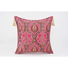 Fabric Pillow, Fabric Pillow 24x24, Mazenda Pink Morocco Pattern Turkish Jacquard Fabric Pillow, Decorative  Lumbar Pillow