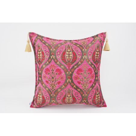 Fabric Pillow, Fabric Pillow 24x24, Mazenda Pink Morocco Pattern Turkish Jacquard Fabric Pillow, Decorative  Lumbar Pillow