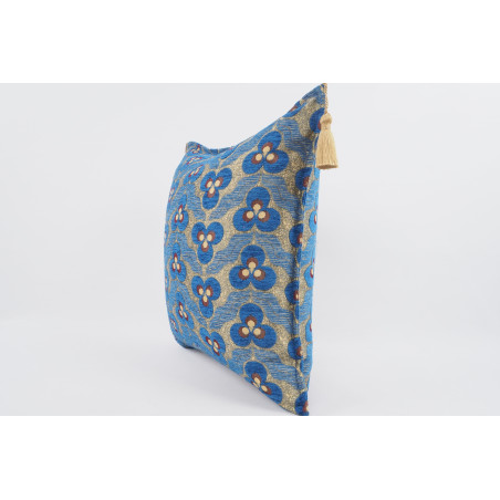 Fabric Pillow, Fabric Pillow 24x24, Navy Blue Tiger Eyes Pattern Turkish Jacquard Fabric Pillow Cover, Decorative Throw Pillow