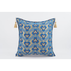 Fabric Pillow, Fabric Pillow 24x24, Navy Blue Tiger Eyes Pattern Turkish Jacquard Fabric Pillow Cover, Decorative Throw Pillow