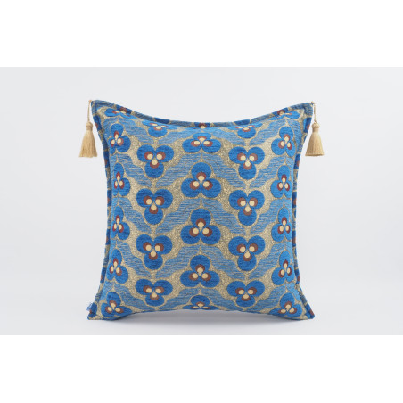 Fabric Pillow, Fabric Pillow 24x24, Navy Blue Tiger Eyes Pattern Turkish Jacquard Fabric Pillow Cover, Decorative Throw Pillow