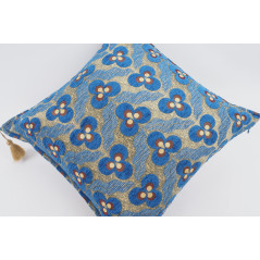 Fabric Pillow, Fabric Pillow 24x24, Navy Blue Tiger Eyes Pattern Turkish Jacquard Fabric Pillow Cover, Decorative Throw Pillow