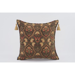 Fabric Pillow, Fabric Pillow 24x24, Moss Green Carnation Pattern Turkish Jacquard Fabric Pillow, Decorative Throw Lumbar Pillow