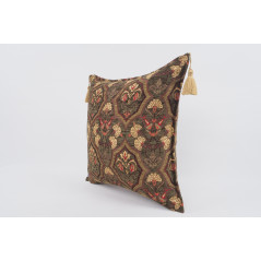 Fabric Pillow, Fabric Pillow 24x24, Moss Green Carnation Pattern Turkish Jacquard Fabric Pillow, Decorative Throw Lumbar Pillow