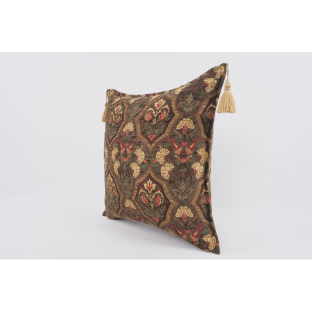 Fabric Pillow, Fabric Pillow 24x24, Moss Green Carnation Pattern Turkish Jacquard Fabric Pillow, Decorative Throw Lumbar Pillow