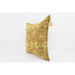 Fabric Pillow, Fabric Pillow 24x24, Pistachio Green Carnation Pattern Turkish Jacquard Fabric Pillow, Decorative Throw Pillow