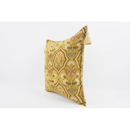 Fabric Pillow, Fabric Pillow 24x24, Pistachio Green Carnation Pattern Turkish Jacquard Fabric Pillow, Decorative Throw Pillow