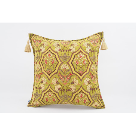 Fabric Pillow, Fabric Pillow 24x24, Pistachio Green Carnation Pattern Turkish Jacquard Fabric Pillow, Decorative Throw Pillow