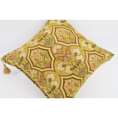 Fabric Pillow, Fabric Pillow 24x24, Pistachio Green Carnation Pattern Turkish Jacquard Fabric Pillow, Decorative Throw Pillow