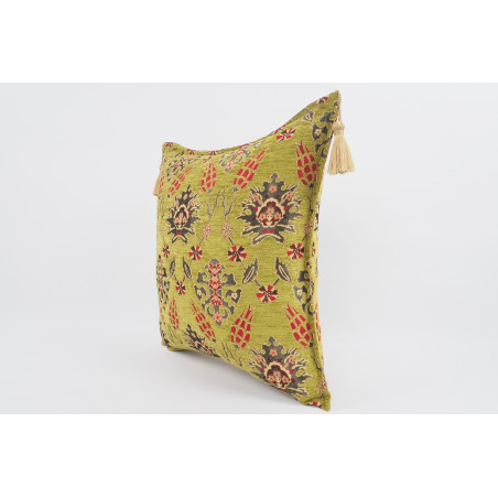 Fabric Pillow, Fabric Pillow 24x24, Pistachio Green Topkapi Palace Tulip Pattern Turkish Jacquard Fabric Pillow Cover, Turkish