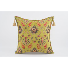 Fabric Pillow, Fabric Pillow 24x24, Pistachio Green Topkapi Palace Tulip Pattern Turkish Jacquard Fabric Pillow Cover, Turkish