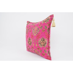 Fabric Pillow, Fabric Pillow 24x24, Mazenda Pink Topkapi Palace Tulip Pattern Turkish Jacquard Fabric Pillow Cover, Throw Pillow