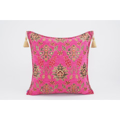 Fabric Pillow, Fabric Pillow 24x24, Mazenda Pink Topkapi Palace Tulip Pattern Turkish Jacquard Fabric Pillow Cover, Throw Pillow