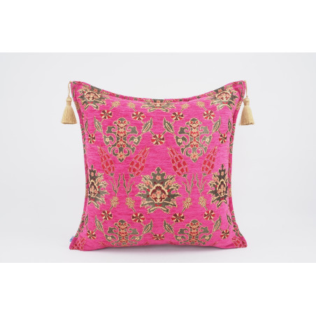 Fabric Pillow, Fabric Pillow 24x24, Mazenda Pink Topkapi Palace Tulip Pattern Turkish Jacquard Fabric Pillow Cover, Throw Pillow