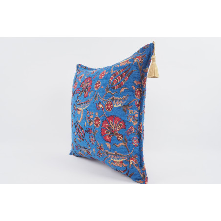 Fabric Pillow, Fabric Pillow 24x24, Navy Blue Caucasus Carnation Pattern Turkish Fabric Pillow Case, Decorative Bohemian Pillow