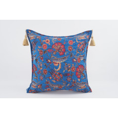 Fabric Pillow, Fabric Pillow 24x24, Navy Blue Caucasus Carnation Pattern Turkish Fabric Pillow Case, Decorative Bohemian Pillow