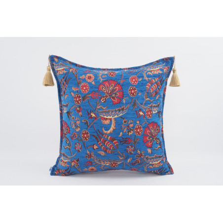 Fabric Pillow, Fabric Pillow 24x24, Navy Blue Caucasus Carnation Pattern Turkish Fabric Pillow Case, Decorative Bohemian Pillow