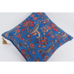 Fabric Pillow, Fabric Pillow 24x24, Navy Blue Caucasus Carnation Pattern Turkish Fabric Pillow Case, Decorative Bohemian Pillow