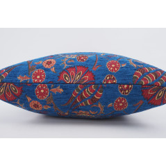 Fabric Pillow, Fabric Pillow 24x24, Navy Blue Caucasus Carnation Pattern Turkish Fabric Pillow Case, Decorative Bohemian Pillow