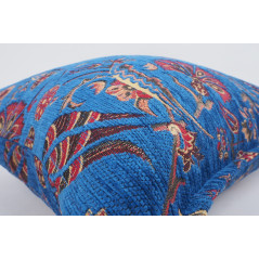 Fabric Pillow, Fabric Pillow 24x24, Navy Blue Caucasus Carnation Pattern Turkish Fabric Pillow Case, Decorative Bohemian Pillow