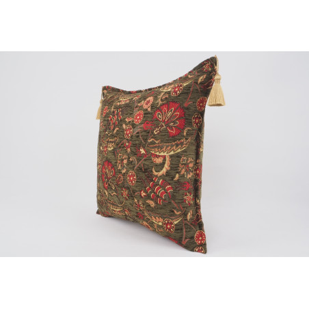 Fabric Pillow, Fabric Pillow 24x24, Moss Green Caucasus Carnation Pattern Turkish Fabric Pillow Case, Decorative Bohemian Pillow