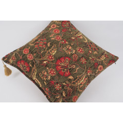Fabric Pillow, Fabric Pillow 24x24, Moss Green Caucasus Carnation Pattern Turkish Fabric Pillow Case, Decorative Bohemian Pillow