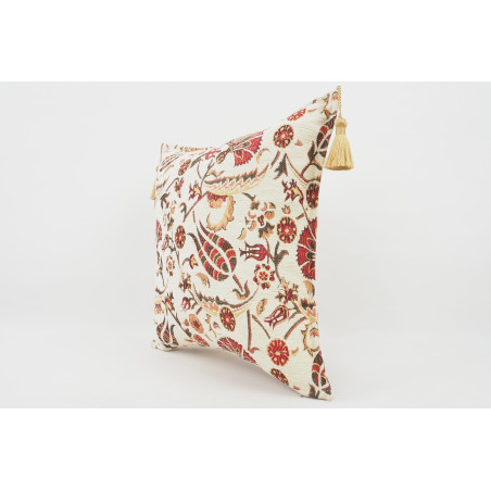 Fabric Pillow, Fabric Pillow 24x24,Beige Caucasus Carnation Pattern Turkish Fabric Pillow Case,Decorative Pillow,Bohemian Pillow