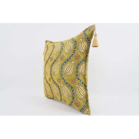 Fabric Pillow,Fabric Pillow 24x24,Pistachio Green Water Line Tulip Pattern Turkish Jacquard Fabric Pillow, Throw Pillow,Turkish