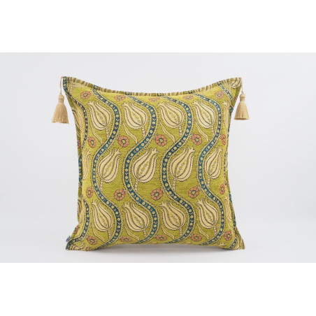 Fabric Pillow,Fabric Pillow 24x24,Pistachio Green Water Line Tulip Pattern Turkish Jacquard Fabric Pillow, Throw Pillow,Turkish