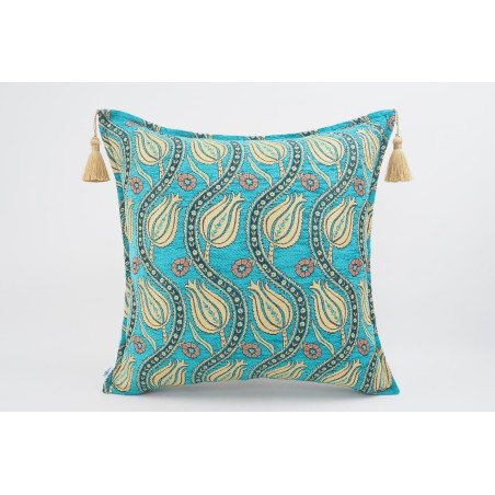 Fabric Pillow,Fabric Pillow 24x24, Turquoise Blue Water Line Tulip Pattern Turkish Jacquard Fabric Pillow, Throw Pillow,Turkish