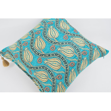 Fabric Pillow,Fabric Pillow 24x24, Turquoise Blue Water Line Tulip Pattern Turkish Jacquard Fabric Pillow, Throw Pillow,Turkish