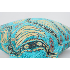 Fabric Pillow,Fabric Pillow 24x24, Turquoise Blue Water Line Tulip Pattern Turkish Jacquard Fabric Pillow, Throw Pillow,Turkish