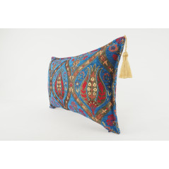 Fabric Pillow, Fabric Pillow 12x20, Navy Blue Morocco Pattern Tulip Turkish Fabric Pillow, Decorative Pillow, Bohemian Pillow