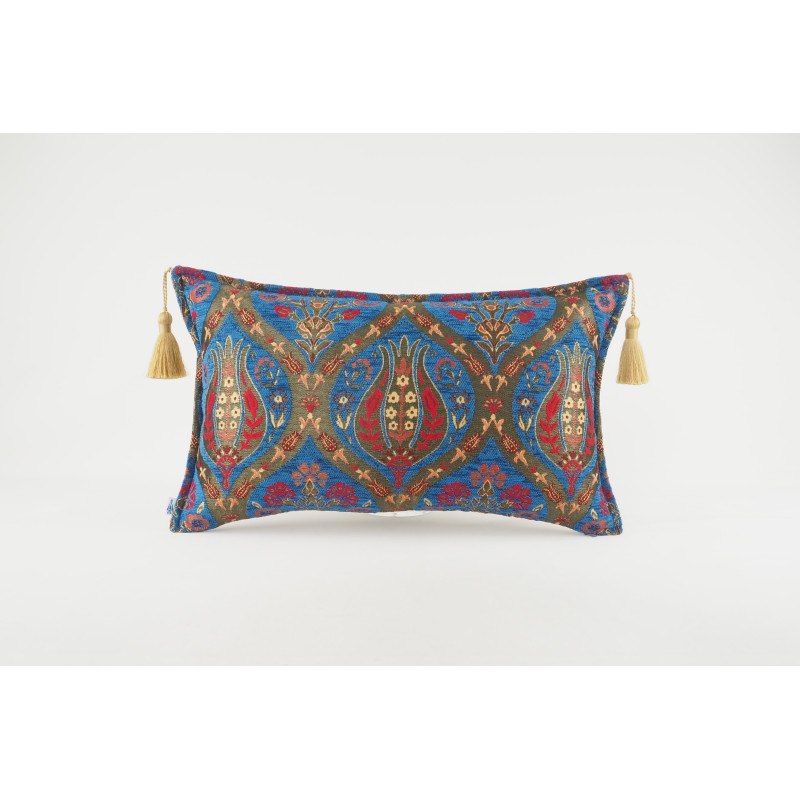 Fabric Pillow, Fabric Pillow 12x20, Navy Blue Morocco Pattern Tulip Turkish Fabric Pillow, Decorative Pillow, Bohemian Pillow