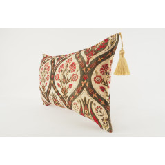 Fabric Pillow, Fabric Pillow 12x20, Beige Morocco Pattern Tulip Turkish Fabric Pillow, Decorative Pillow, Bohemian Pillow