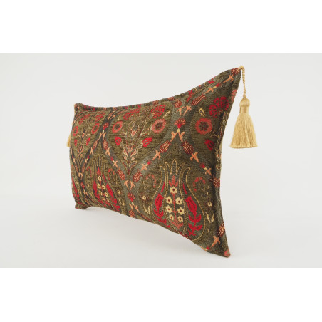 Fabric Pillow, Fabric Pillow 12x20, Moss Green Morocco Pattern Tulip Turkish Fabric Pillow, Decorative Pillow, Bohemian Pillow