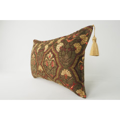 Fabric Pillow, Fabric Pillow 12x20, Moss Green Carnation Pattern Turkish Fabric Pillow,Decorative Throw Pillow,Bohemian Pillow