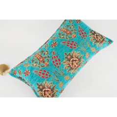 Fabric Pillow, Fabric Pillow 12x20, Turquoise Blue Topkapi Palace Tulip Pattern Turkish Fabric Pillow, Decorative Throw Pillow