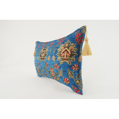 Fabric Pillow, Fabric Pillow 12x20, Navy Blue Topkapi Palace Tulip Pattern Turkish Fabric Pillow Cover, Decorative Throw Pillow