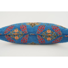 Fabric Pillow, Fabric Pillow 12x20, Navy Blue Topkapi Palace Tulip Pattern Turkish Fabric Pillow Cover, Decorative Throw Pillow