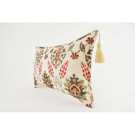 Fabric Pillow, Fabric Pillow 12x20, Beige Topkapi Palace Tulip Pattern Turkish Fabric Pillow Cover, Decorative Throw Pillow