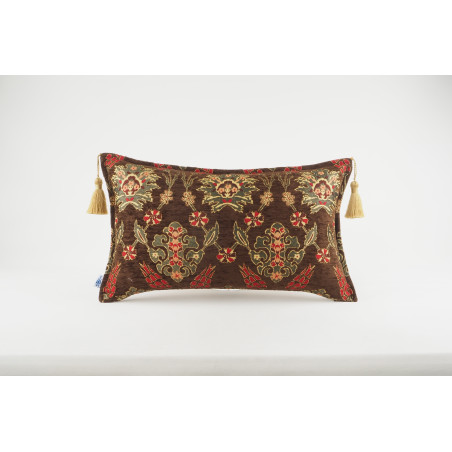 Fabric Pillow, Fabric Pillow 12x20, Brown Topkapi Palace Tulip Pattern Turkish Jacquard  Fabric Pillow, Decorative Throw Pillow