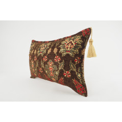 Fabric Pillow, Fabric Pillow 12x20, Brown Topkapi Palace Tulip Pattern Turkish Jacquard  Fabric Pillow, Decorative Throw Pillow