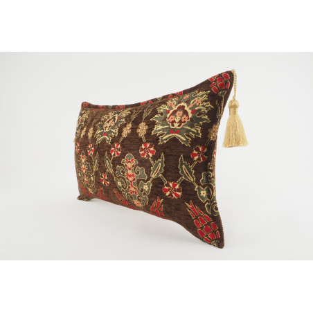 Fabric Pillow, Fabric Pillow 12x20, Brown Topkapi Palace Tulip Pattern Turkish Jacquard  Fabric Pillow, Decorative Throw Pillow