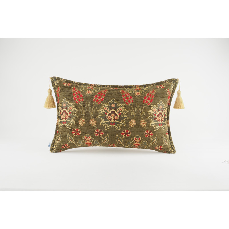 Fabric Pillow, Fabric Pillow 12x20, Moss Green Topkapi Palace Tulip Pattern Turkish Jacquard  Fabric Pillow Cover, Throw Pillow