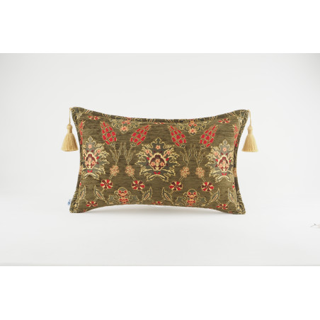 Fabric Pillow, Fabric Pillow 12x20, Moss Green Topkapi Palace Tulip Pattern Turkish Jacquard  Fabric Pillow Cover, Throw Pillow