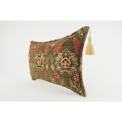 Fabric Pillow, Fabric Pillow 12x20, Moss Green Topkapi Palace Tulip Pattern Turkish Jacquard  Fabric Pillow Cover, Throw Pillow